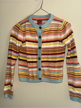 Girls Missoni Multicolor Striped Cardigan with Light Blue Trim